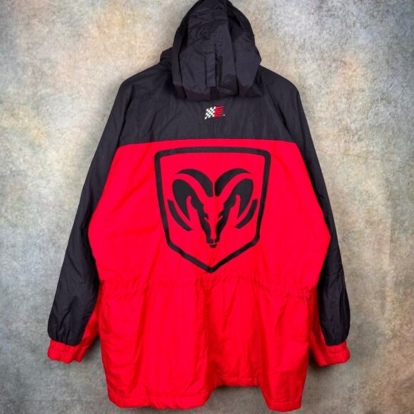 VTG 90s Dodge Ram Puffer Jacket Mens Sz XL Red Black Logo Cars Trucks Diesel - Picture 5 of 8